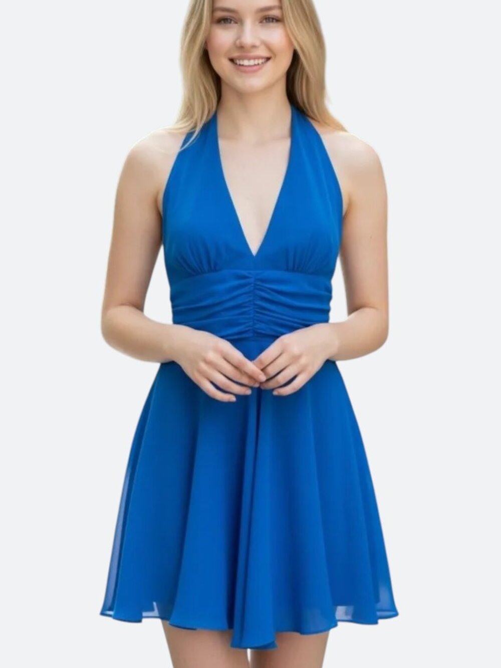 Vintage Blue Chiffon Halter Dress Handkerchief Hem Size 8 M 90s Y2K